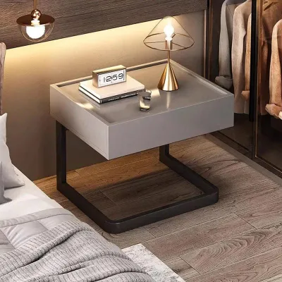 Nordic Nightstand with Metal Drawer - Modern Bedside Table for Home