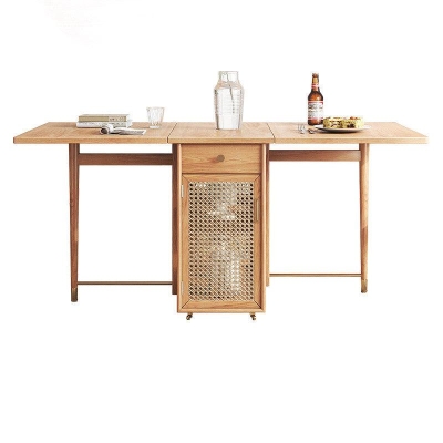 Rattan Foldable Dining Table with Log Design - Multifunctional Wood Table