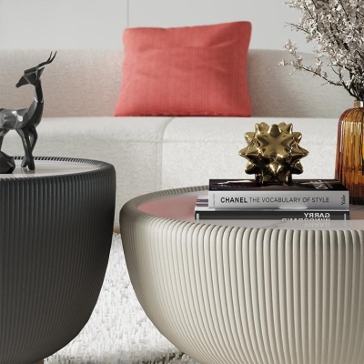Round Marble Tea Table Set - Elegant Circle Design with Leather Edge