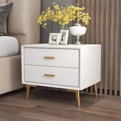 Luxury White Nightstand with Drawer Storage - Modern Minimalist Bedroom Furniture