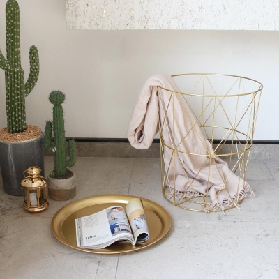 Scandinavian Elegance Marble Side Table - Handcrafted Nordic Style Gold Accent