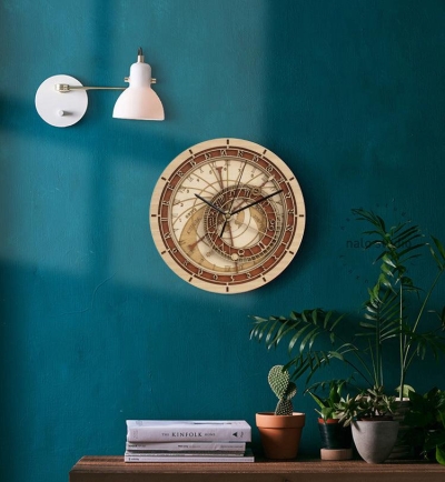 Wooden Prague Astronomical Clock - Fashionable Round Wall Clock for Living Room, Bedroom, and Office