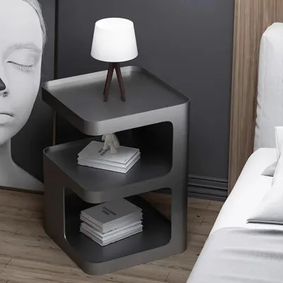 Modern Black Metal Nightstand with 2 Drawers for Bedroom - Contemporary Minimalist Furniture