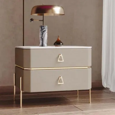 Gold Wireless Charging Bedside Table with Smart Drawers - Modern Furniture for Living Room