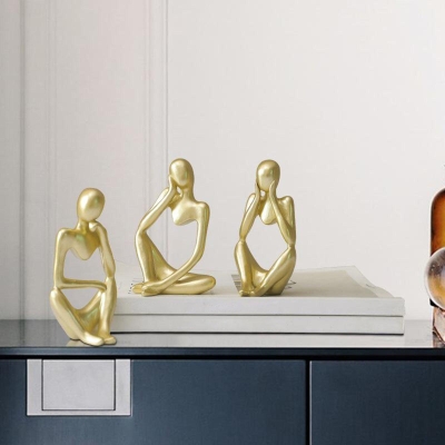 Abstract Artistic Resin Ornament Sculpture in Black, White, and Gold