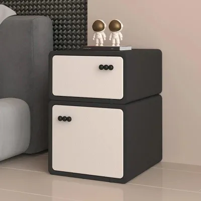 Modern Minimalist Black Nightstand with Hidden Drawer - Stylish Bedside Table Furniture