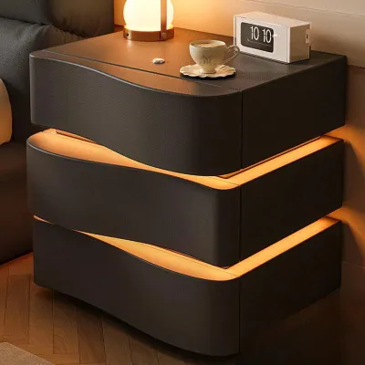 Sleek Luxury Bedside Tables with Drawer - Modern Chinese Style Nightstand for Bedroom Furniture