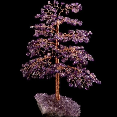 Crystal Wealth Tree Handcrafted Crystal Stone and Copper Wire Home Decor Piece