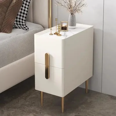 Nordic Style Rock Surface Nightstand with 2 Drawers - Minimalist Bedroom Furniture