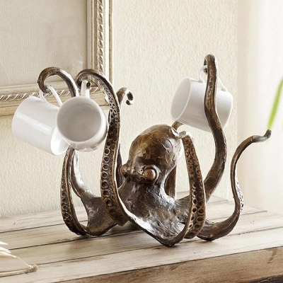 Octopus Resin Tea Cup Holder Sculpture - Unique Home and Office Decor Piece