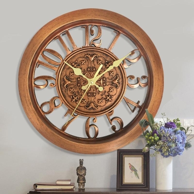 Vintage European Style Round Wall Clock for Home Decor - 11 Inch Living Room Quartz Clock