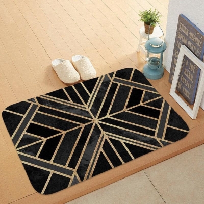 Luxurious Plant Patterned Marble Coral Velvet Door Mat for Stylish Anti-Skid Bathroom Flooring