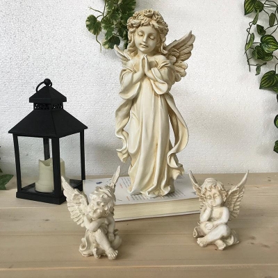 Retro old style girl sculpture small plaster statue