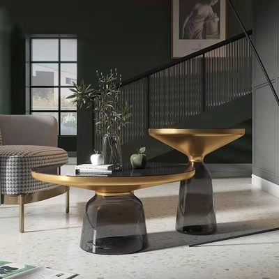 Nordic Marble Circle Coffee Table - Elegant Glass and Stainless Steel Design