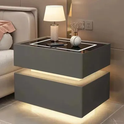 Smart Solid Wood Nightstand with Wireless Charging and Lockable Drawers - 40cm Height