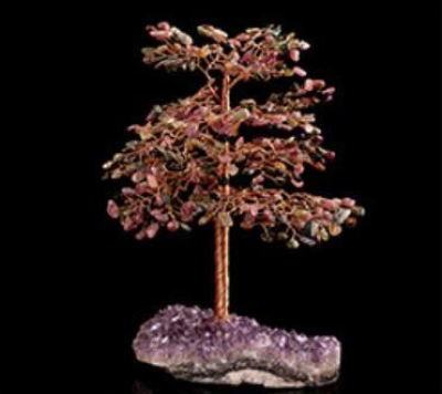 Crystal Wealth Tree Handcrafted Crystal Stone and Copper Wire Home Decor Piece