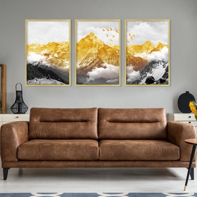 Golden Mountain Landscape Canvas Wall Art - Framed and Unframed