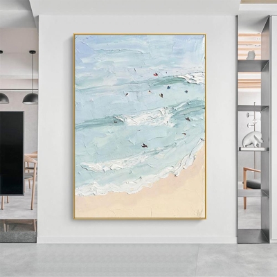 Hand Painted Beach Thick Oil Canvas Painting Wall Art Home Decor