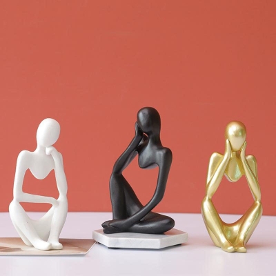 Abstract Artistic Resin Ornament Sculpture in Black, White, and Gold