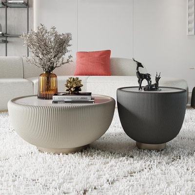 Round Marble Tea Table Set - Elegant Circle Design with Leather Edge
