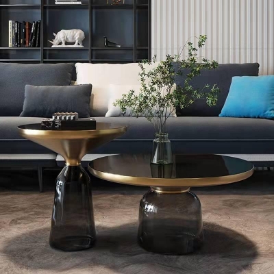 Nordic Marble Circle Coffee Table - Elegant Glass and Stainless Steel Design