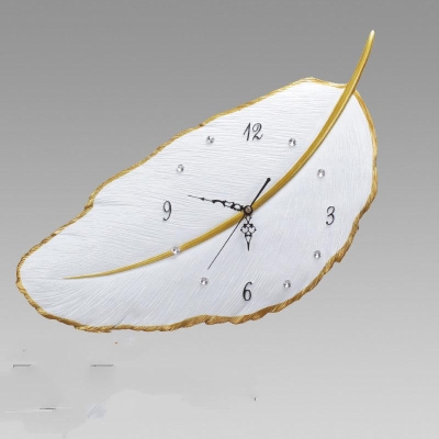 Modern Rustic Wall Clock Set with Feather and Ginkgo Leaf Designs