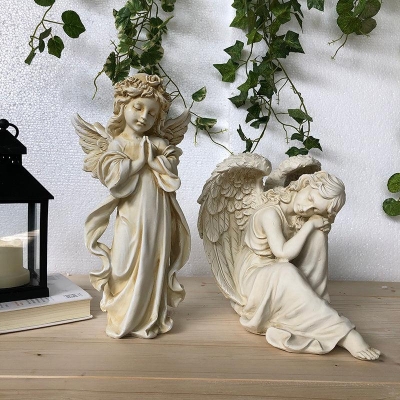 Retro old style girl sculpture small plaster statue