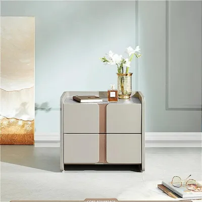 Italian Style Nightstands - Modern Minimalist Wooden Bedside Tables with 2 Drawers