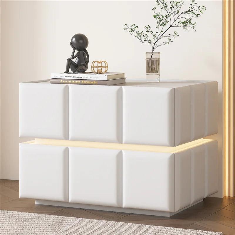 Compact White Bedside Nightstand with Drawer - Modern Design and Storage Space