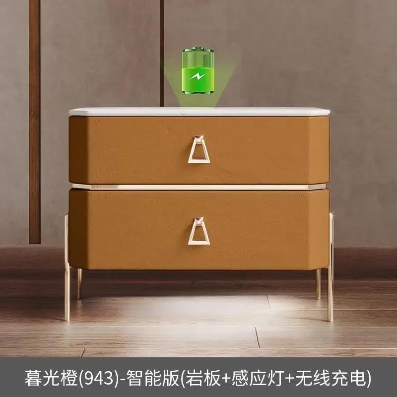 Gold Wireless Charging Bedside Table with Smart Drawers - Modern Furniture for Living Room