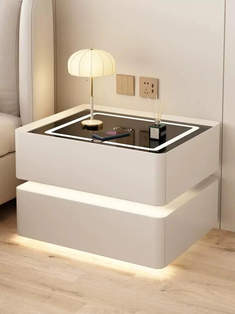 Smart Solid Wood Nightstand with Wireless Charging and Lockable Drawers - 40cm Height
