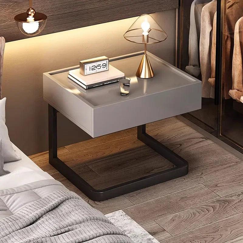 Nordic Nightstand with Metal Drawer - Modern Bedside Table for Home