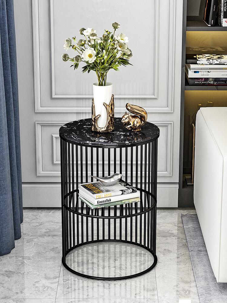 Modern Marble Top Round Coffee Table with Mini Storage Shelf