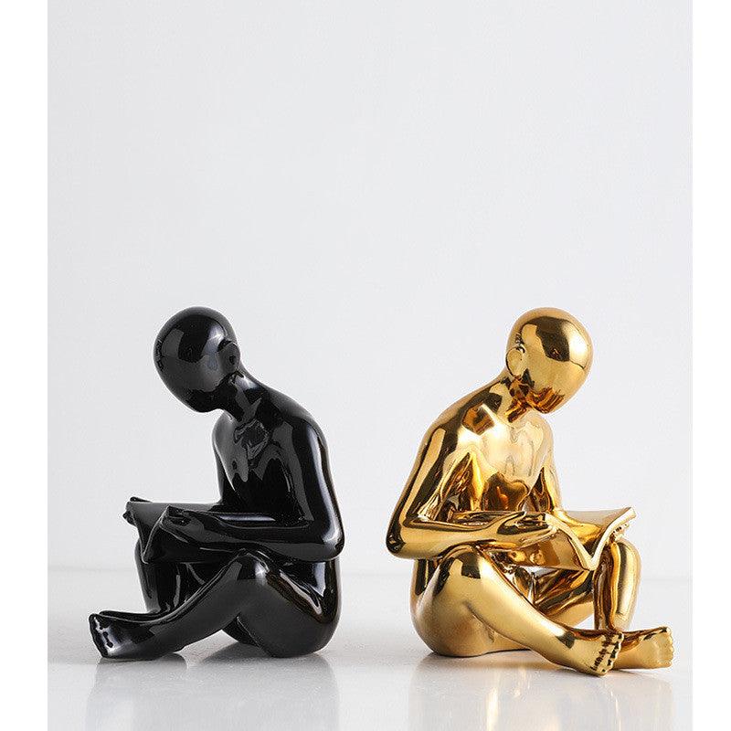 Nordic Style Ceramic Character Bookend Home Decor with Colorful Glaze - Unique Living Room Accent Piece