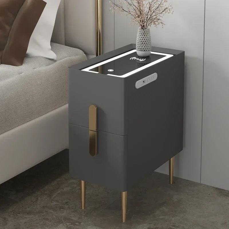 Nordic Style Rock Surface Nightstand with 2 Drawers - Minimalist Bedroom Furniture