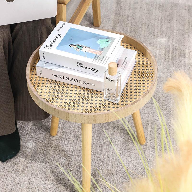 Retro Rattan Round Coffee Table - Boho Living Room Centerpiece