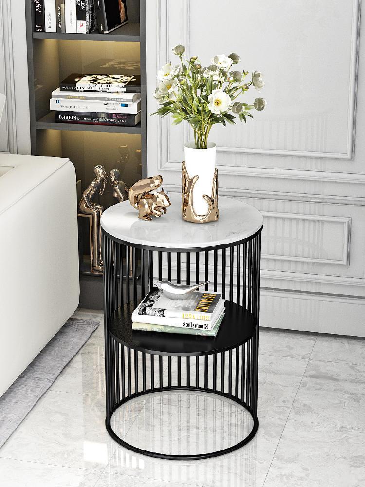 Modern Marble Top Round Coffee Table with Mini Storage Shelf