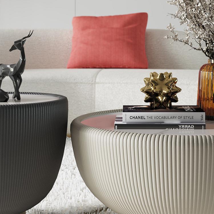 Round Marble Tea Table Set - Elegant Circle Design with Leather Edge