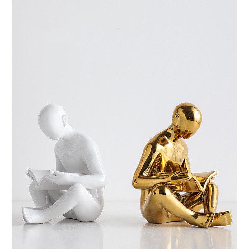 Nordic Style Ceramic Character Bookend Home Decor with Colorful Glaze - Unique Living Room Accent Piece
