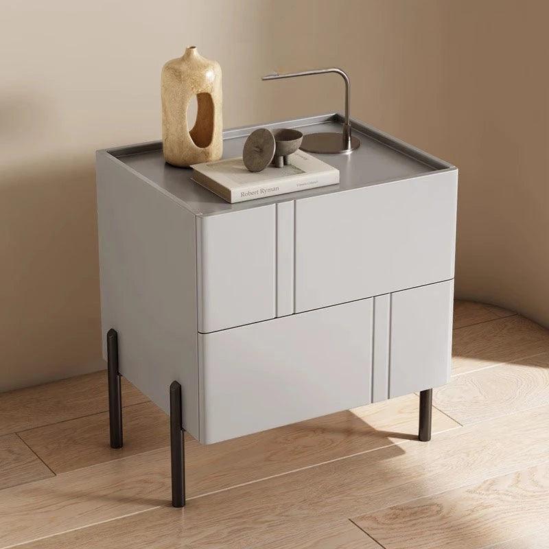 Minimalist Wooden Bedroom Nightstand with 2 Drawers - Modern Style Bedside Table Furniture