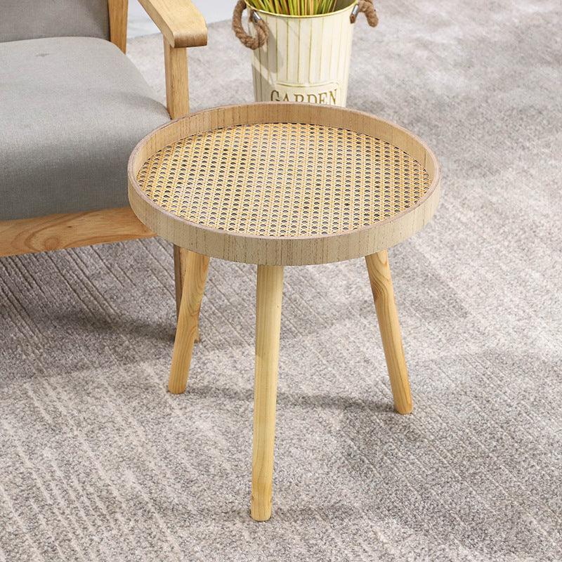 Retro Rattan Round Coffee Table - Boho Living Room Centerpiece