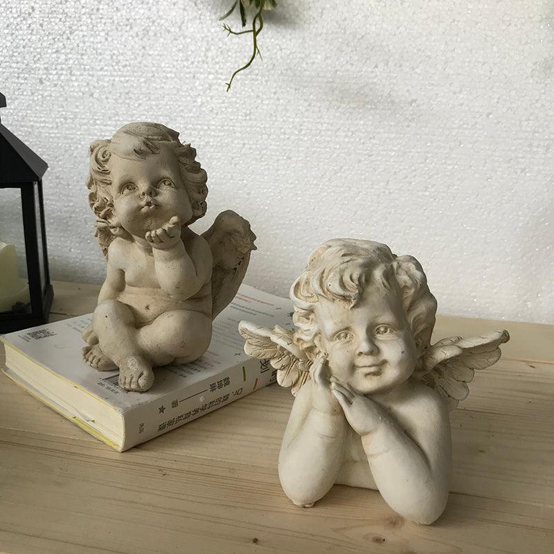 Retro old style girl sculpture small plaster statue