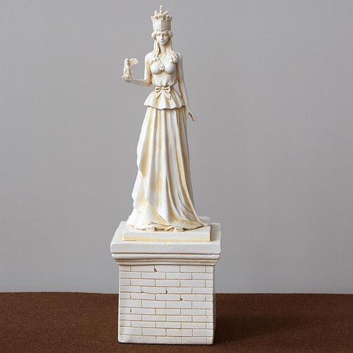 Athena Statue with Roman Column Base - Resin Sculpture of Greek Goddess - 31.5cm Height