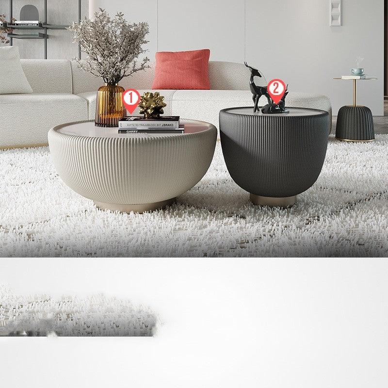 Round Marble Tea Table Set - Elegant Circle Design with Leather Edge