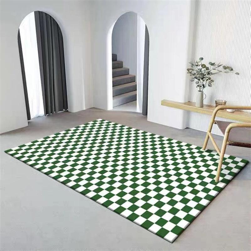 Checkerboard Pattern Polyester Living Room Rug - Modern Rectangle Design