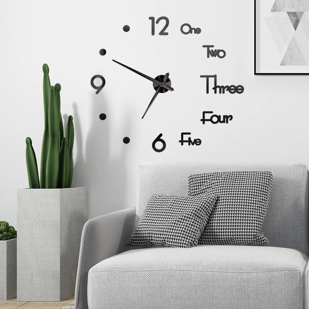 Modern Acrylic Mirror Wall Clock Kit: DIY Silent Quartz Design