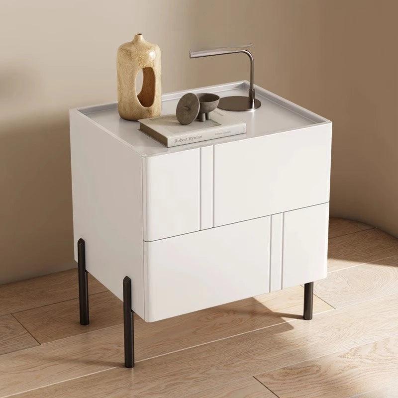 Minimalist Wooden Bedroom Nightstand with 2 Drawers - Modern Style Bedside Table Furniture