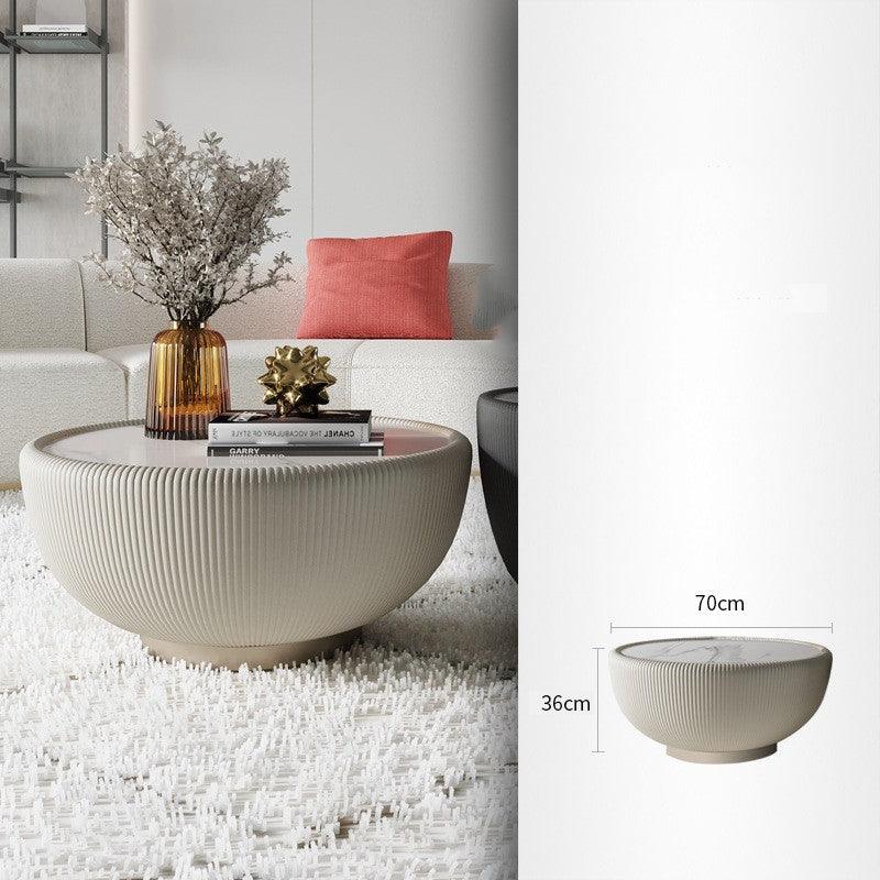 Round Marble Tea Table Set - Elegant Circle Design with Leather Edge