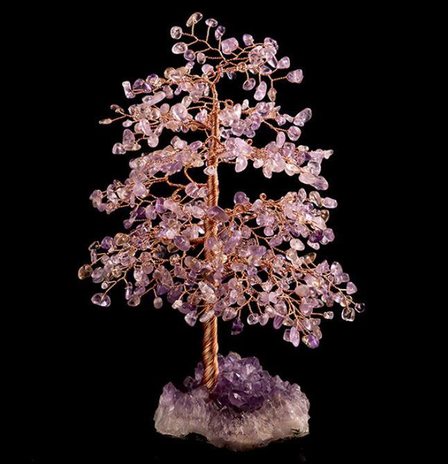 Crystal Wealth Tree Handcrafted Crystal Stone and Copper Wire Home Decor Piece