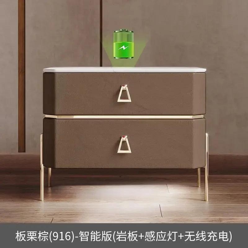 Gold Wireless Charging Bedside Table with Smart Drawers - Modern Furniture for Living Room